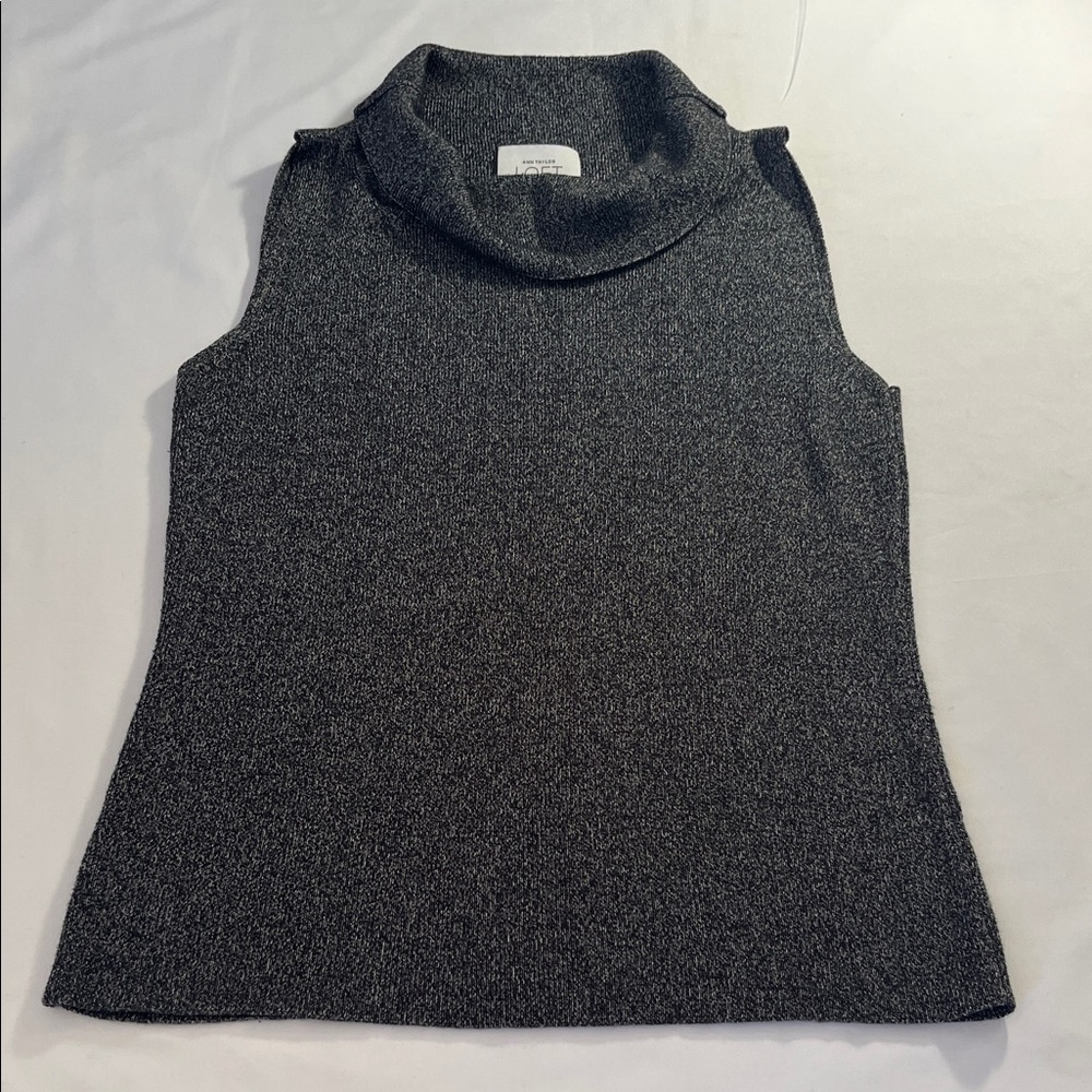 LOFT Black Heather Sleeveless Cowl Turtleneck Sweater used good condition